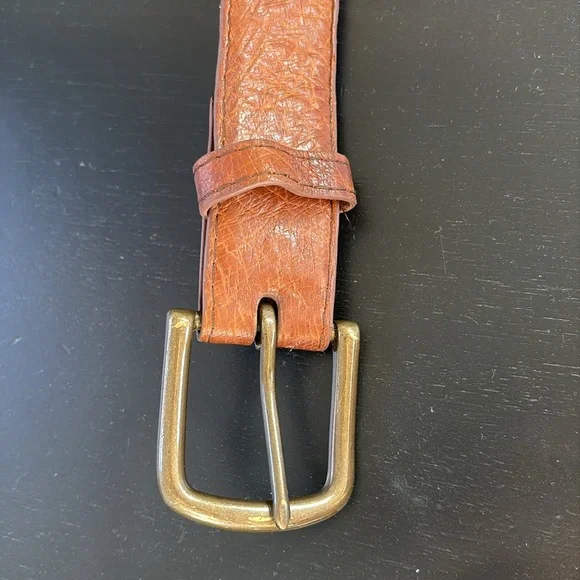 Tecovas ostrich Brown Leather Belt with Brass Buckle - Picture 3 of 16